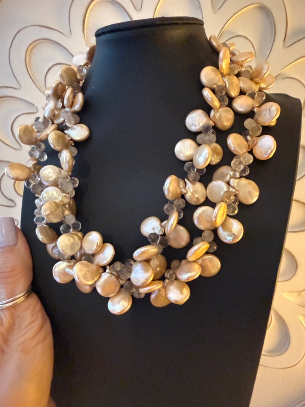 TWO BLONDE LIZARDS Keshi Pearl Multi-Strand Necklace Choker Stamped